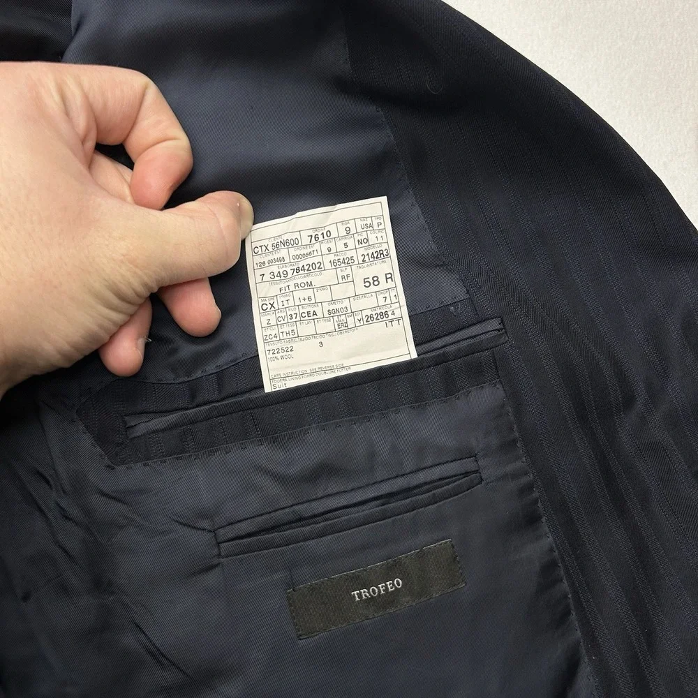 Ermenegildo Zegna Sport Coat Navy Striped Trofeo Wool 3 Button Blazer‎ 48R 58EU